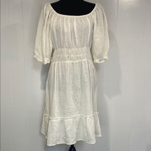 Accent Boutique Dress | Cotton Gauze | Ruffles | Poof Sleeve | Cream | Extra Lg
